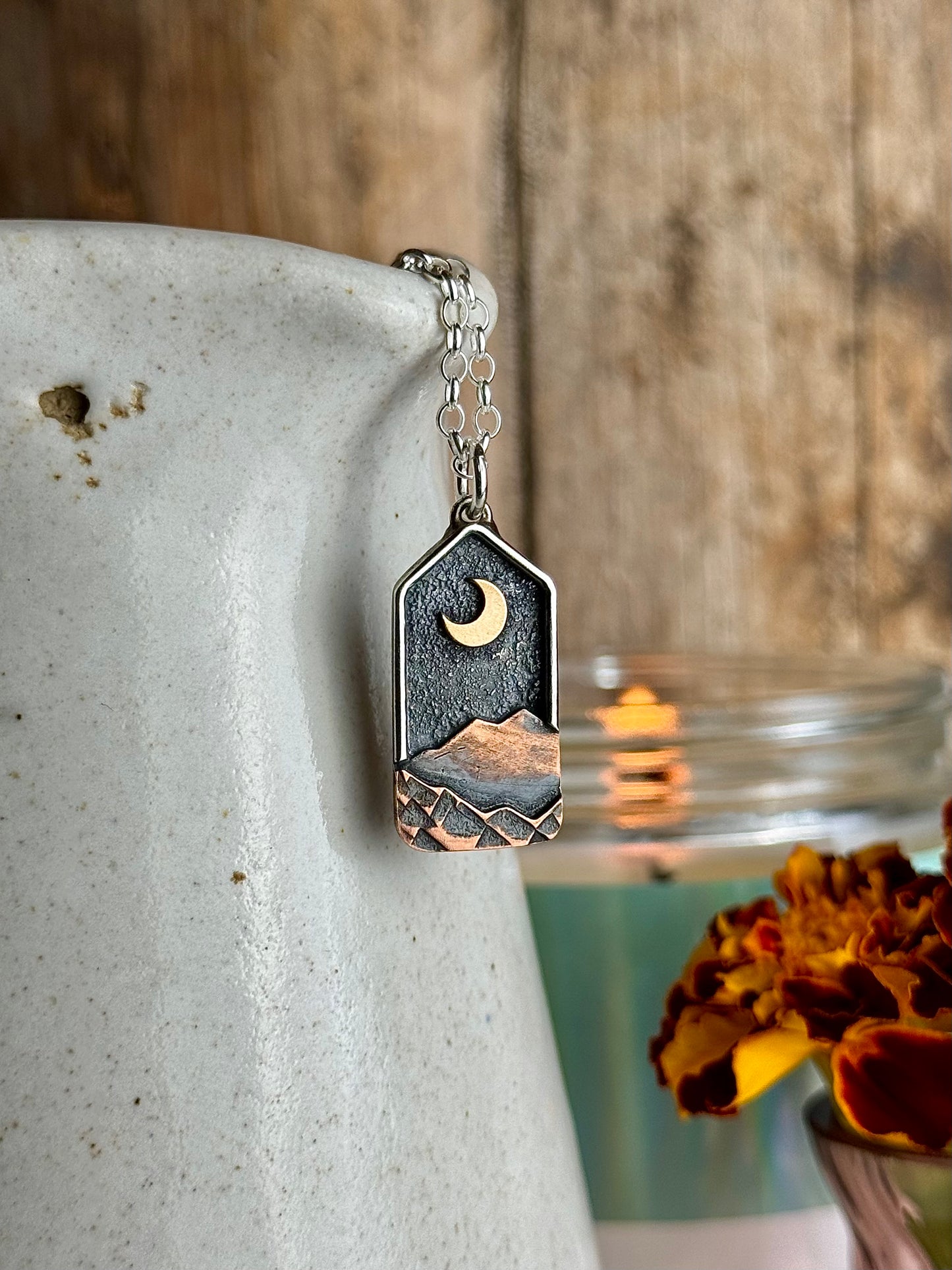 Appalachian Mountain Necklace Gold Moon