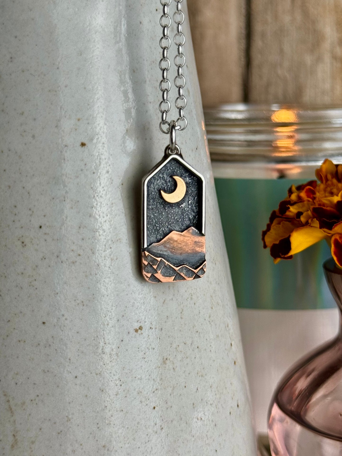 Appalachian Mountain Necklace Gold Moon