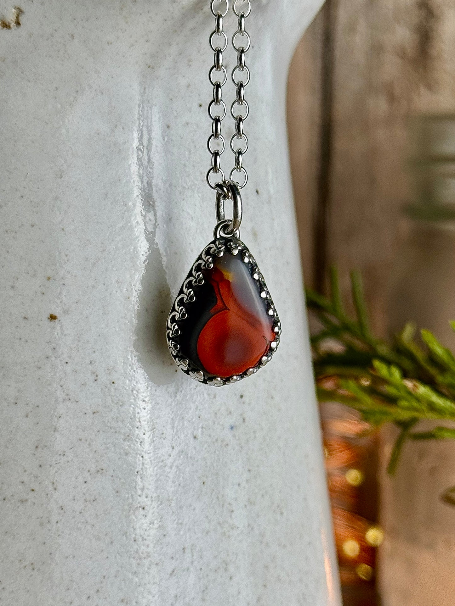 Dainty Red Kentucky Agate Necklace 18” Chain