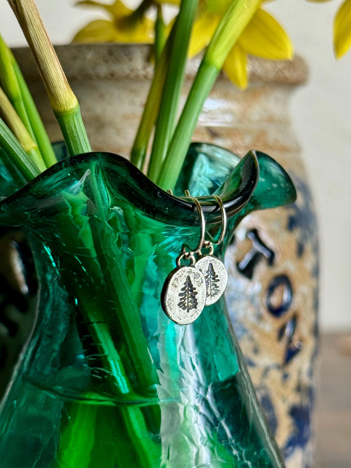Hand-stamped Tree Earrings