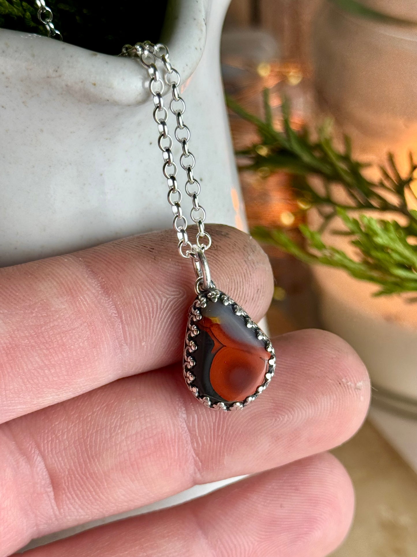 Dainty Red Kentucky Agate Necklace 18” Chain