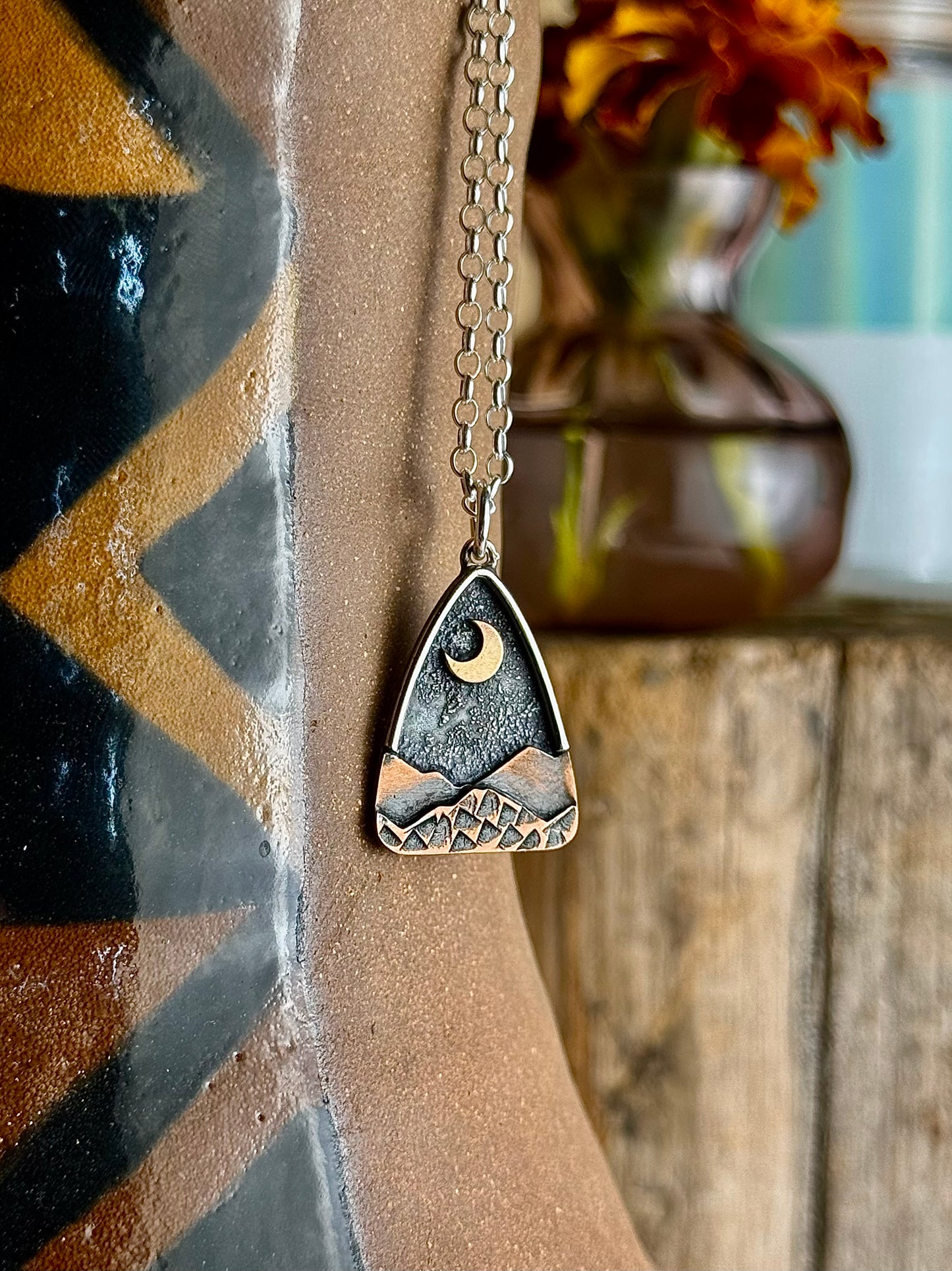 Appalachian Mountain Necklace Gold Moon