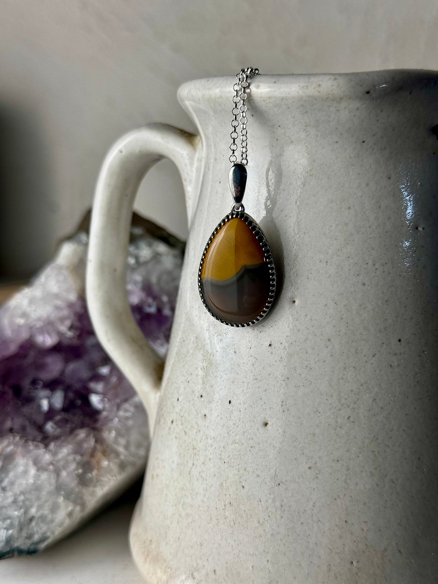 Yellow and Black KY Agate Necklace Open Back