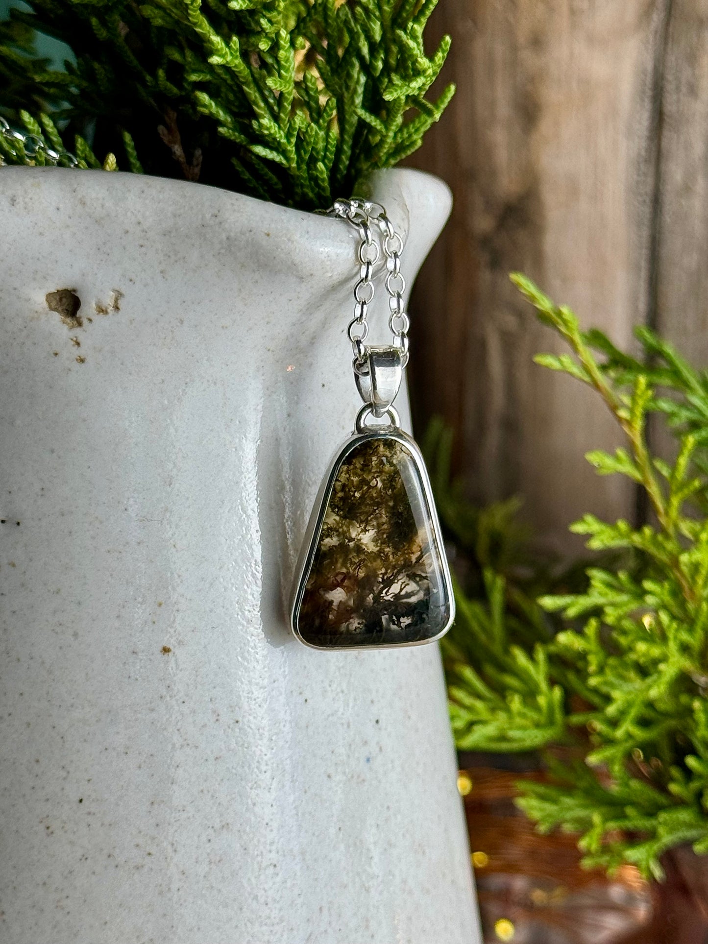 Moss Agate Necklace 18” Chain