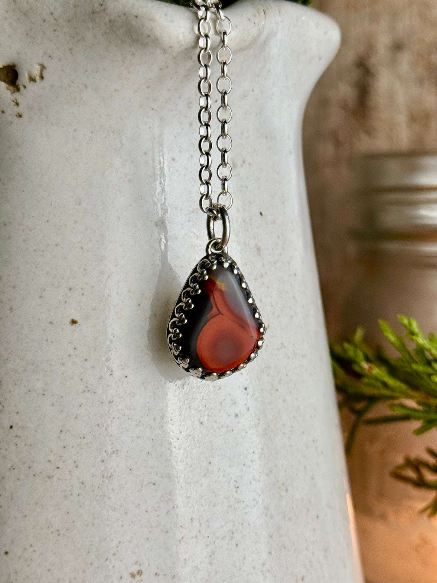 Dainty Red Kentucky Agate Necklace 18” Chain