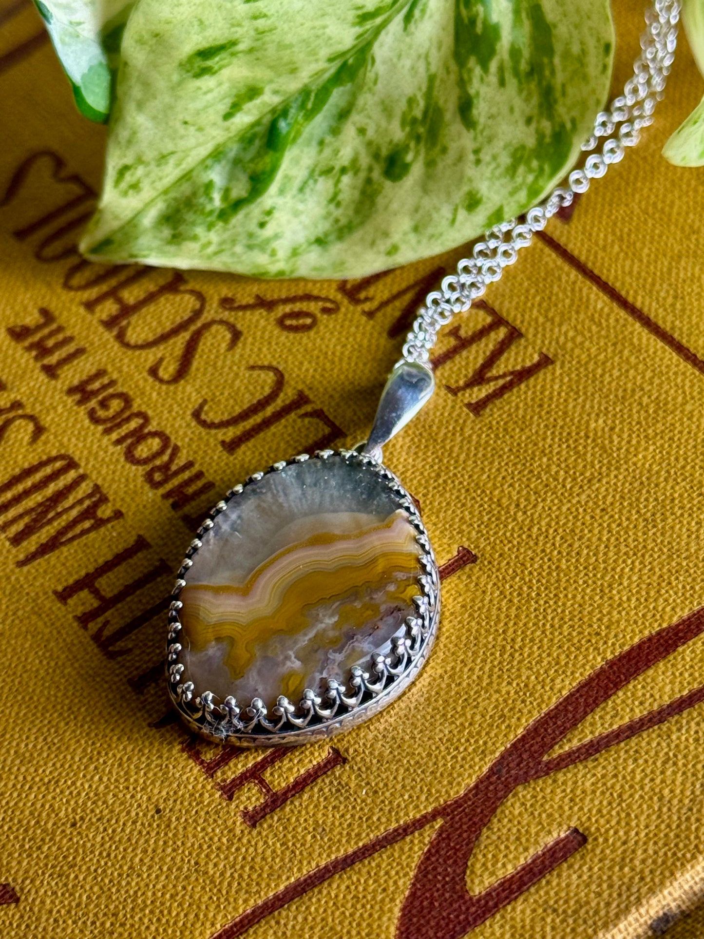 Yellow KY Agate Necklace Honeycomb Back