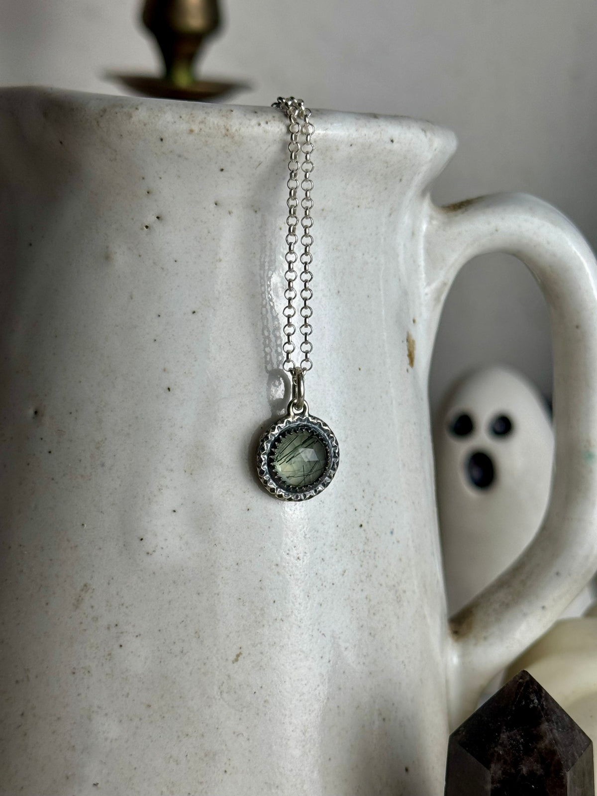 Prehnite Black Tourmaline Necklace