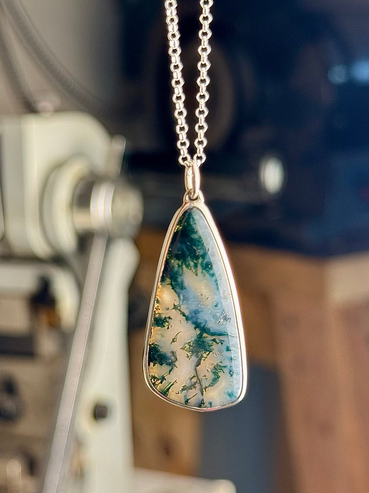 Moss Agate Wing Necklace Open Back