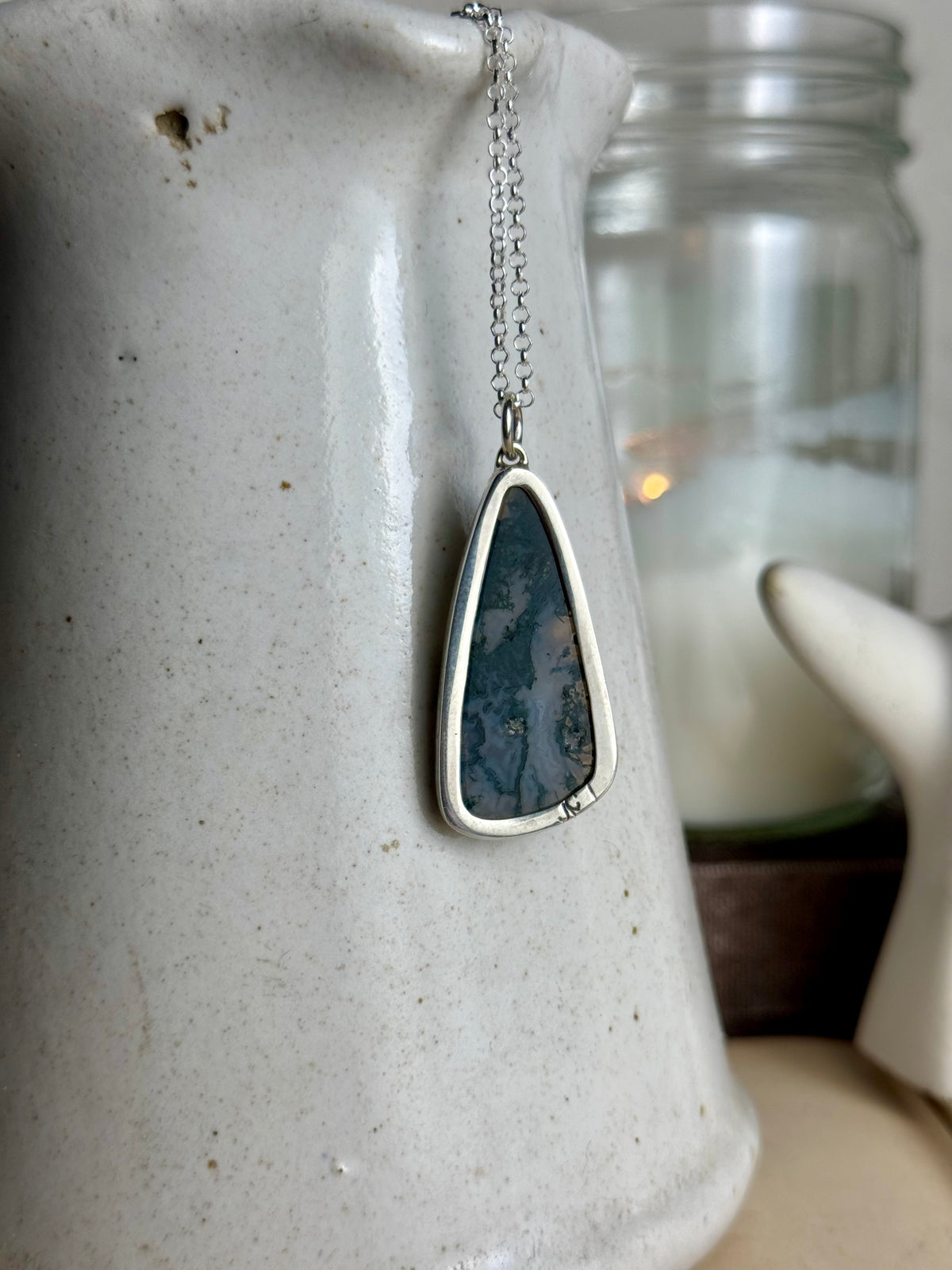 Moss Agate Wing Necklace Open Back