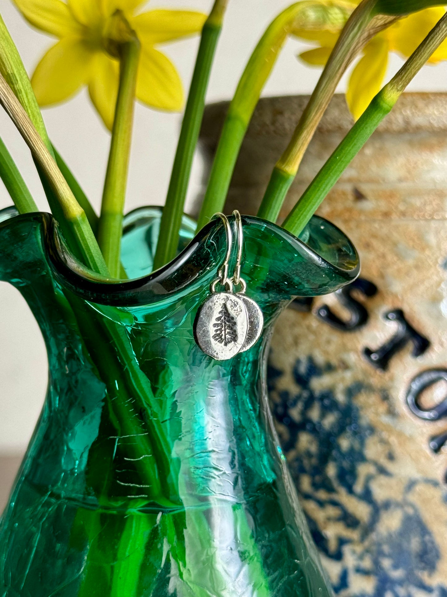Hand-stamped Tree Earrings