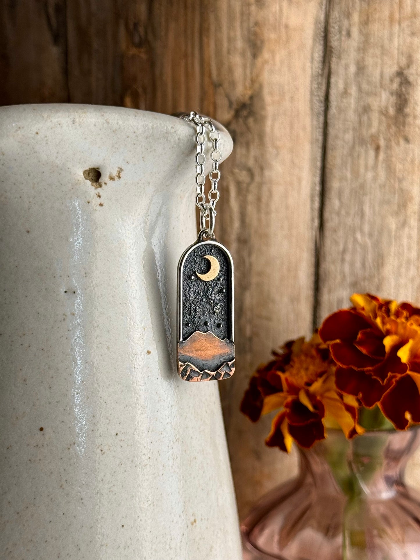 Appalachian Mountain Necklace Gold Moon