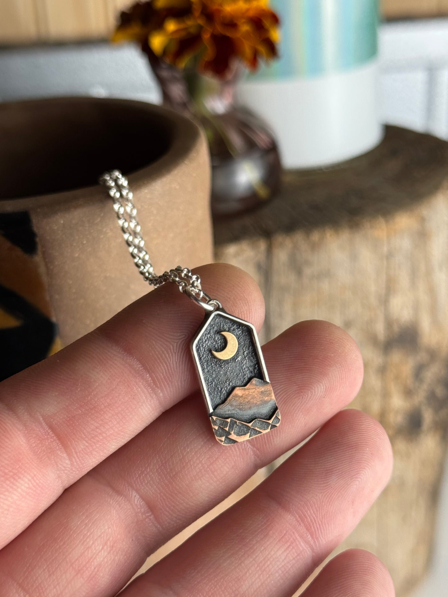 Appalachian Mountain Necklace Gold Moon