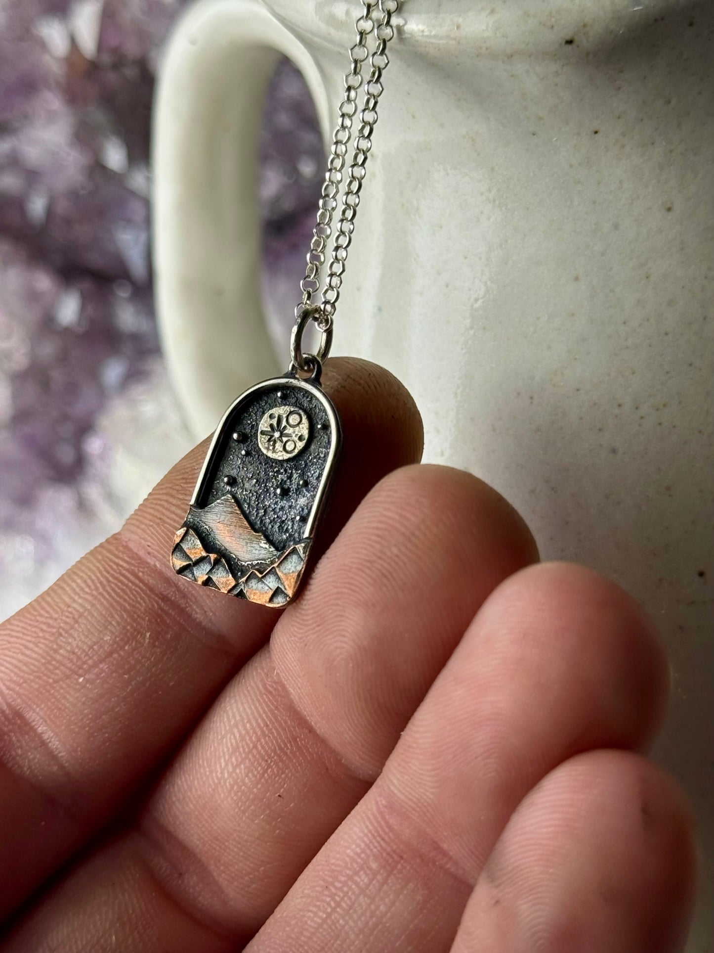 Full Moon and Stars Appalachian Mountain Necklace