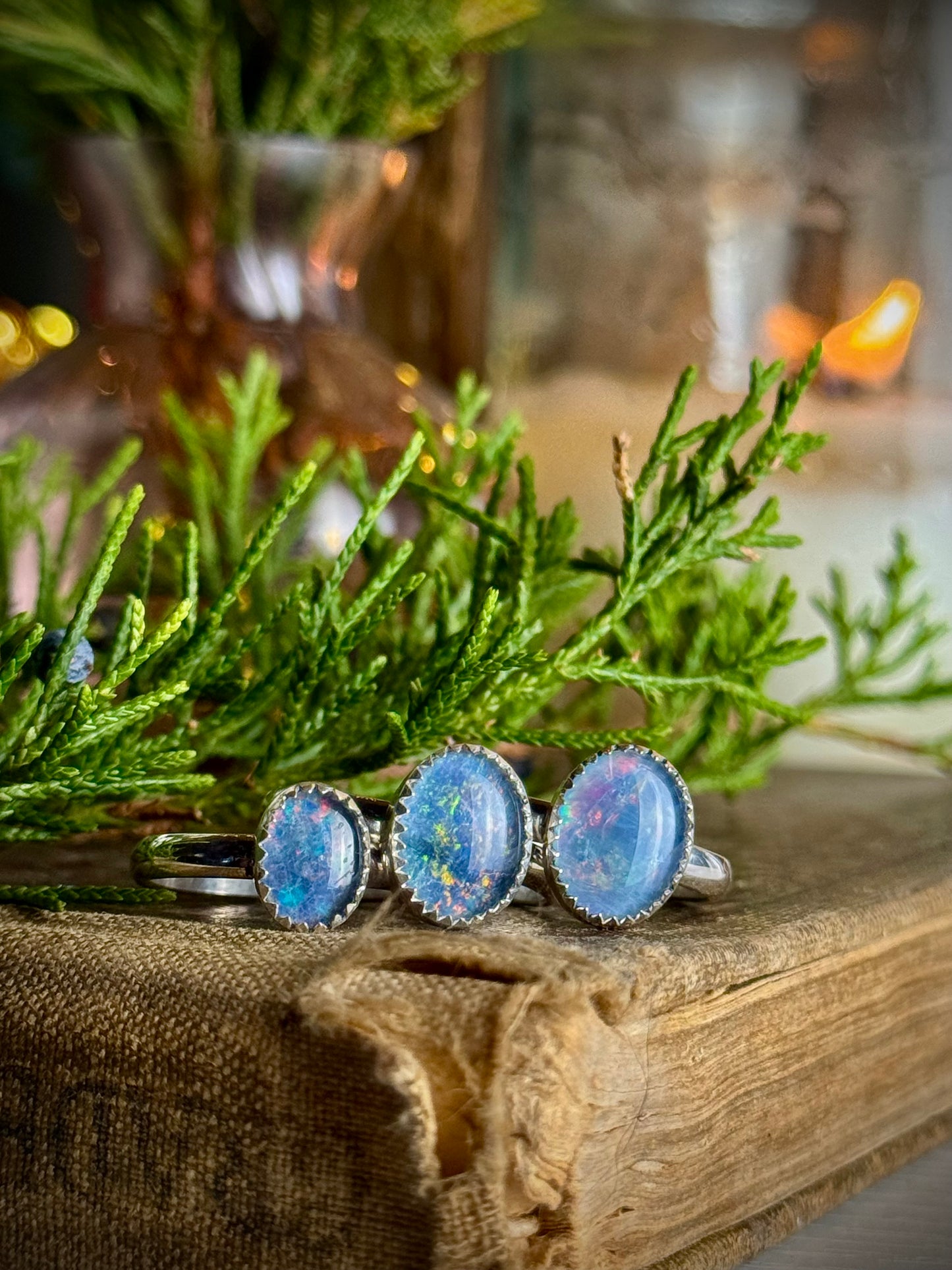 Blue Opal Triplet Rings 5, 6.5
