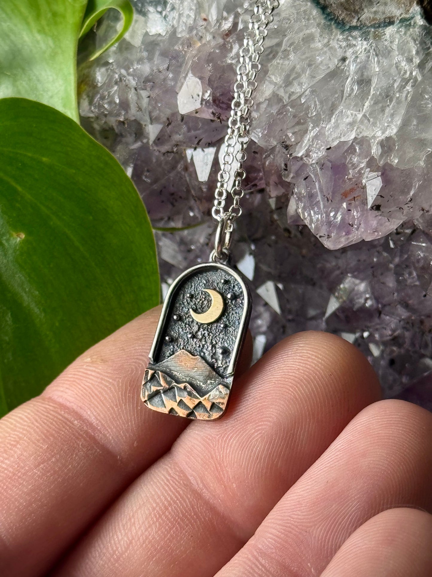 Gold Moon and Stars Appalachian Mountain Necklace