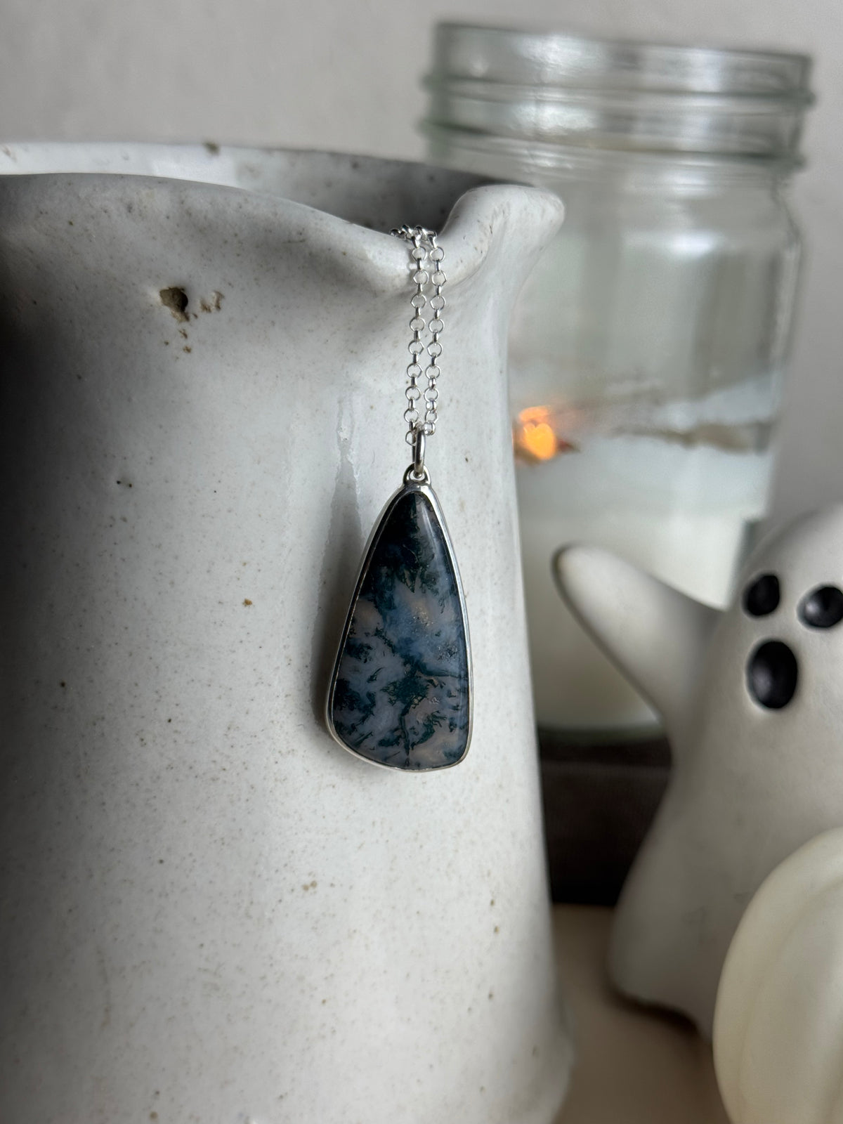 Moss Agate Wing Necklace Open Back
