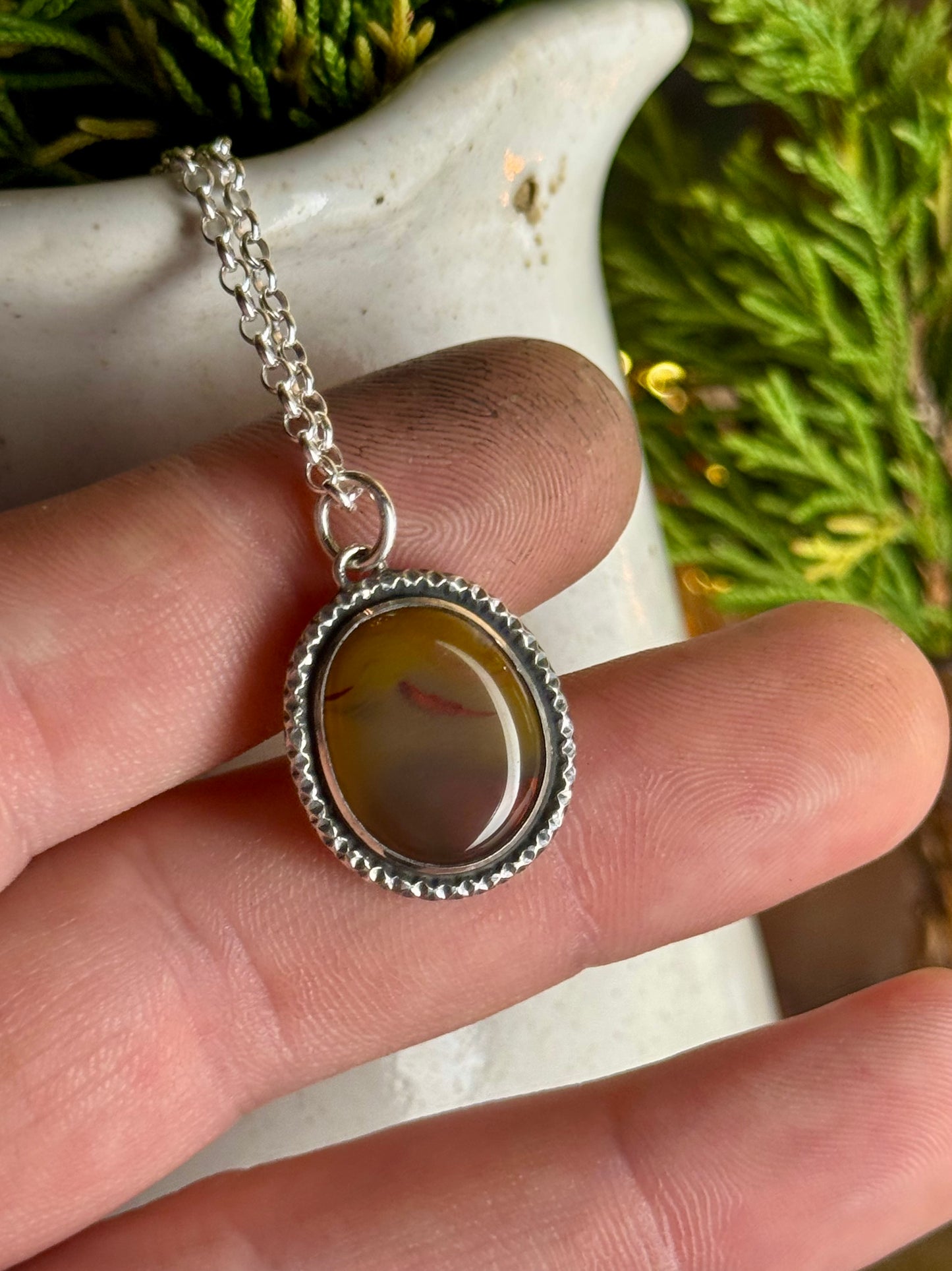 Yellow and Red Kentucky Agate Necklace 18” Chain