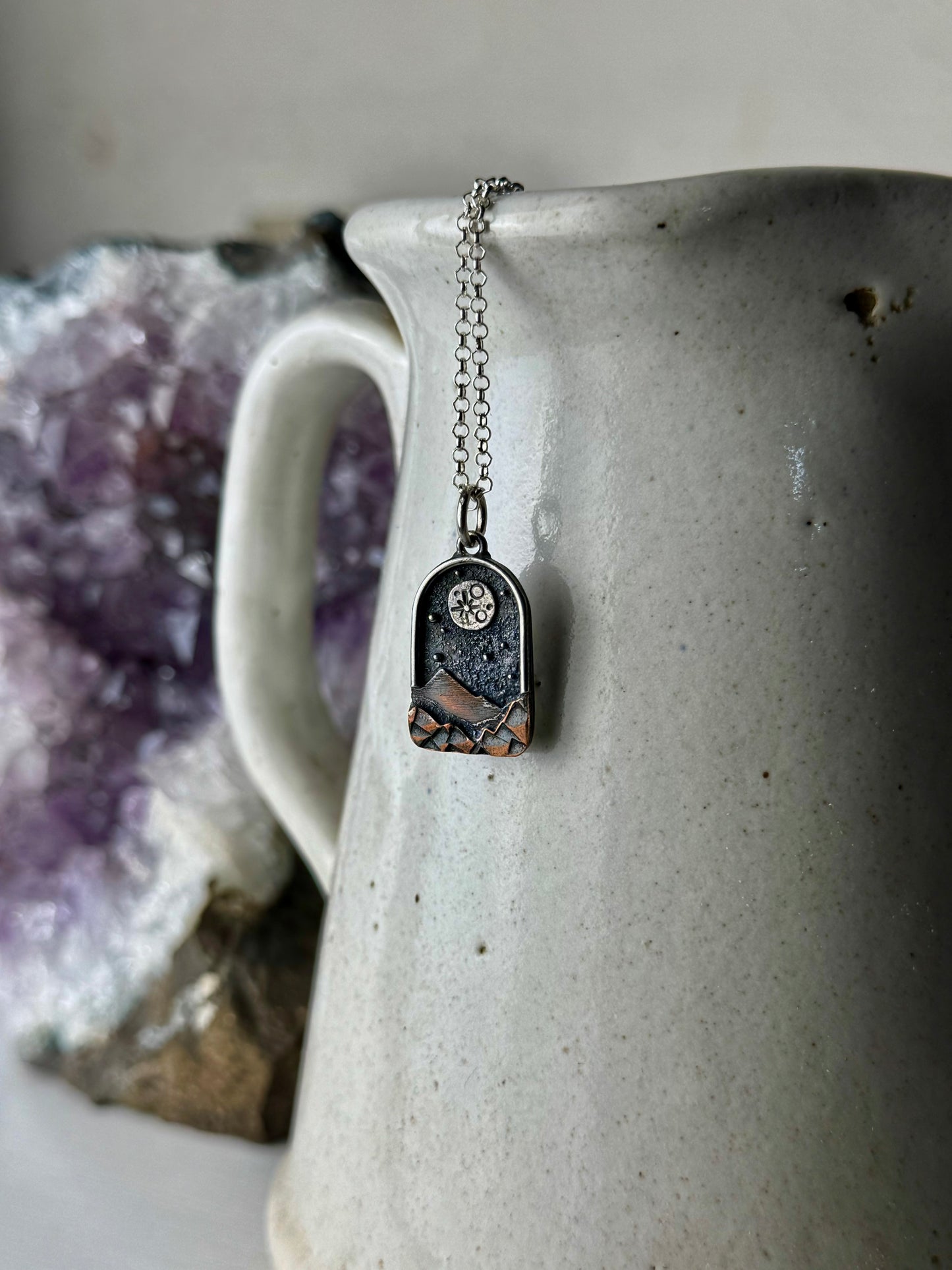 Full Moon and Stars Appalachian Mountain Necklace