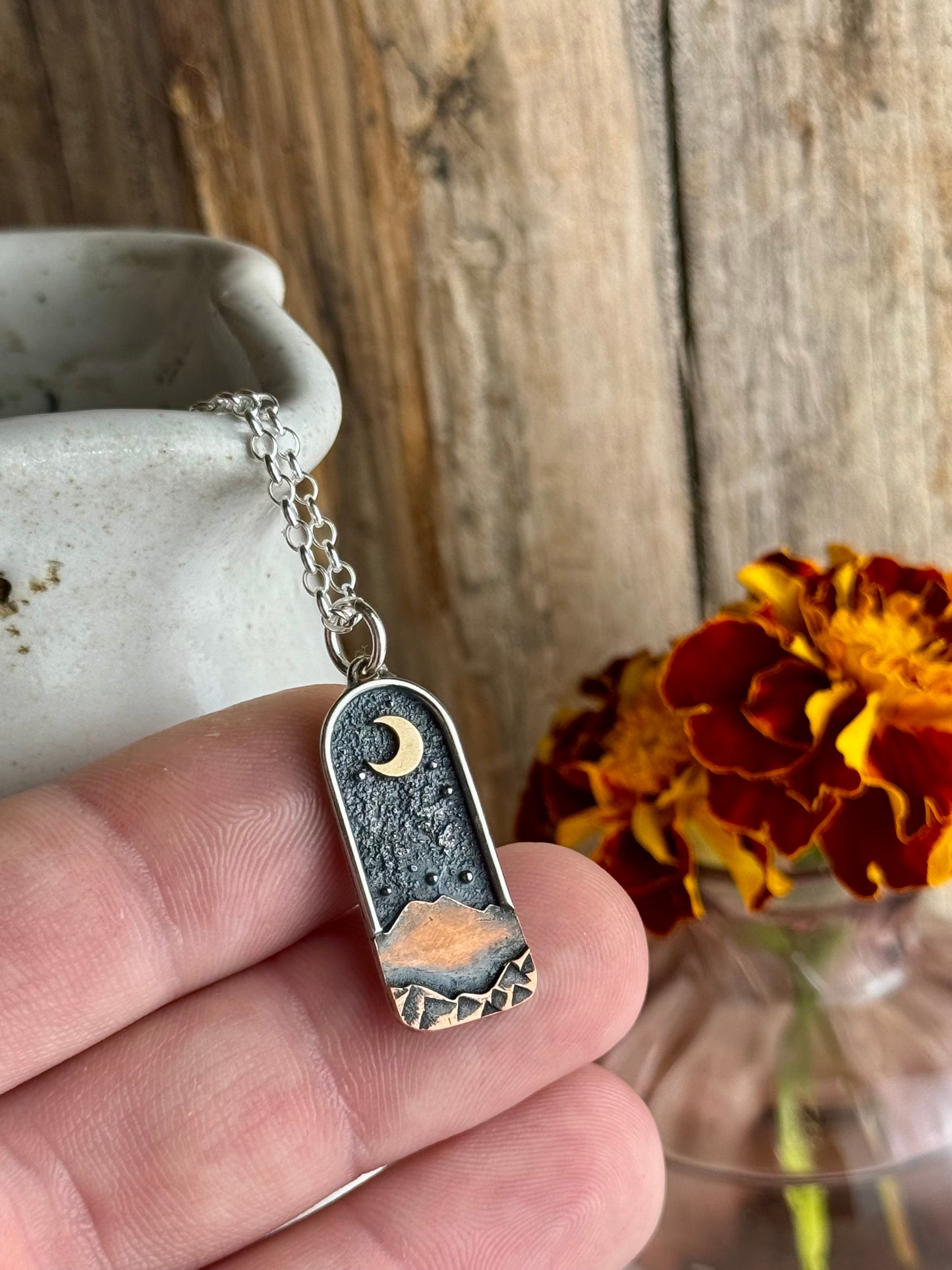 Appalachian Mountain Necklace Gold Moon