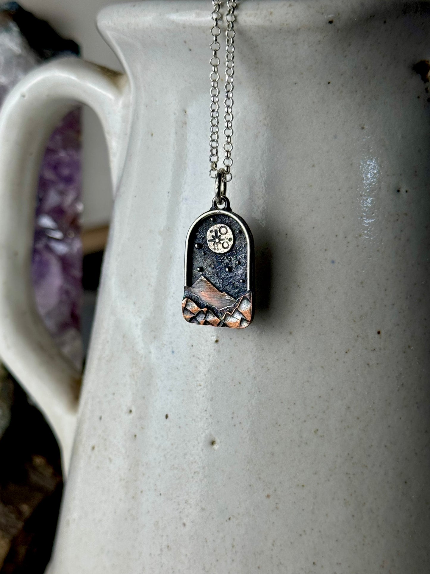 Full Moon and Stars Appalachian Mountain Necklace
