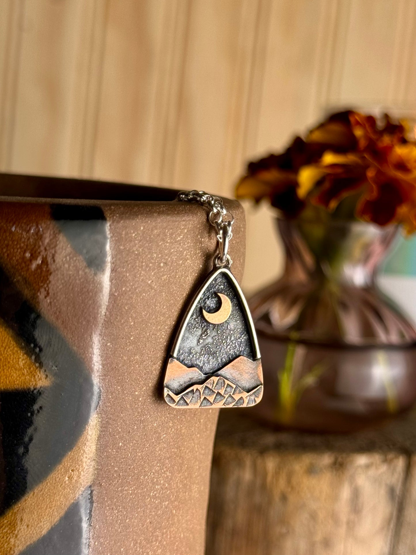 Appalachian Mountain Necklace Gold Moon