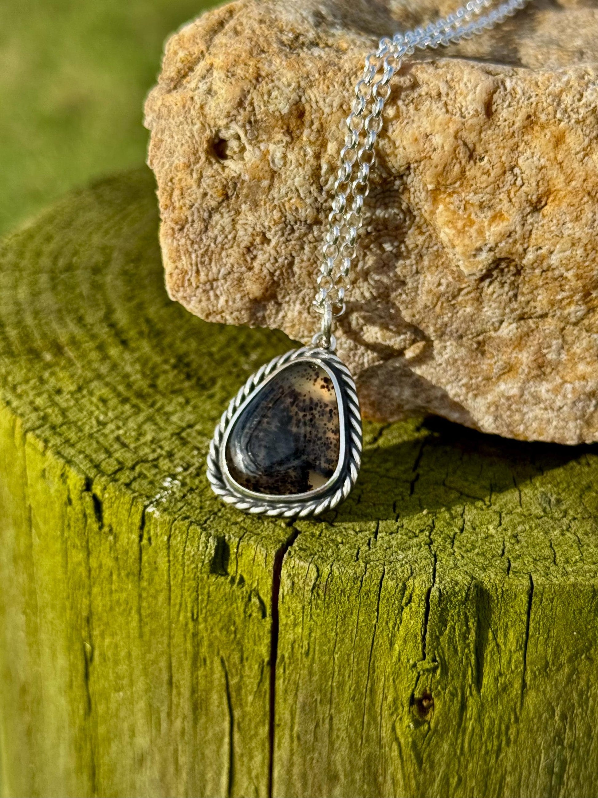 Montana Agate, Montana Agate Necklace, Handcrafted Natural Stone, Montana Agate Pendant, Agate Necklace, Sterling Silver